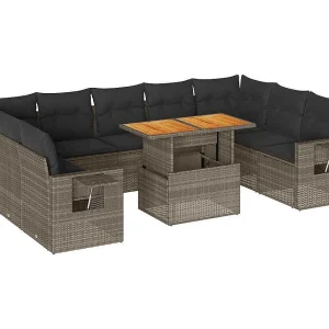10-delige Loungeset met kussens poly rattan grijs 10-delige Loungeset met kussens poly rattan grijs