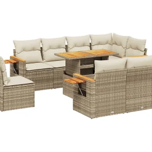 9-delige Loungeset met kussens poly rattan beige 9-delige Loungeset met kussens poly rattan beige