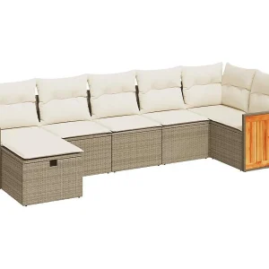 7-delige Loungeset met kussens poly rattan beige 7-delige Loungeset met kussens poly rattan beige
