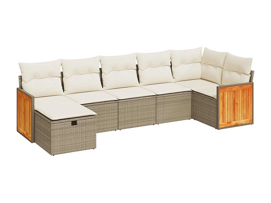 7-delige Loungeset met kussens poly rattan beige