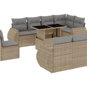 9-delige Loungeset met kussens poly rattan beige 9-delige Loungeset met kussens poly rattan beige