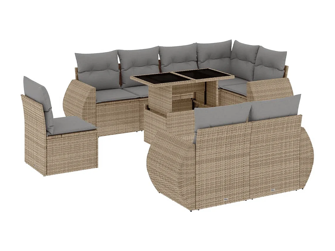 9-delige Loungeset met kussens poly rattan beige