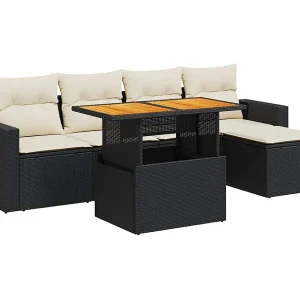 6-delige Loungeset met kussens poly rattan zwart 6-delige Loungeset met kussens poly rattan zwart
