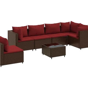 7-delige Loungeset met kussens poly rattan bruin 7-delige Loungeset met kussens poly rattan bruin