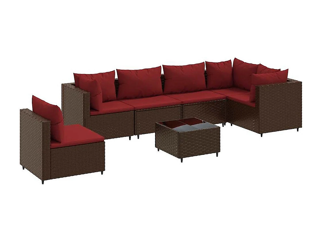 7-delige Loungeset met kussens poly rattan bruin
