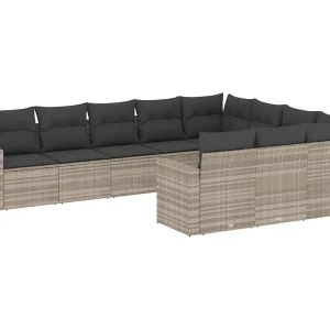 10-delige Loungeset met kussens poly rattan lichtgrijs 10-delige Loungeset met kussens poly rattan lichtgrijs