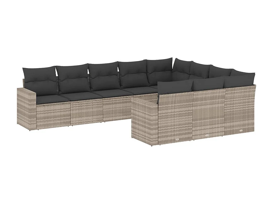 10-delige Loungeset met kussens poly rattan lichtgrijs