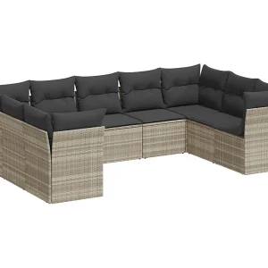 9-delige Loungeset met kussens poly rattan lichtgrijs 9-delige Loungeset met kussens poly rattan lichtgrijs