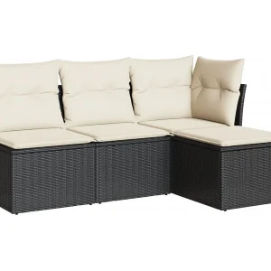 4-delige Loungeset met kussens poly rattan zwart 4-delige Loungeset met kussens poly rattan zwart