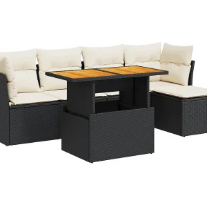 6-delige Loungeset met kussens poly rattan zwart 6-delige Loungeset met kussens poly rattan zwart