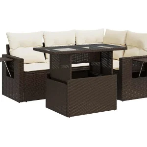 5-delige Loungeset met kussens poly rattan bruin 5-delige Loungeset met kussens poly rattan bruin