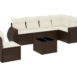 7-delige Loungeset met kussens poly rattan bruin 7-delige Loungeset met kussens poly rattan bruin