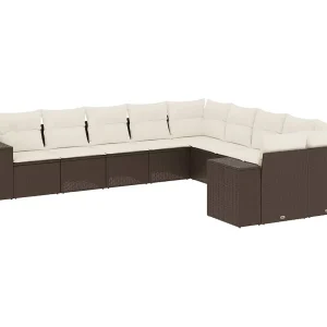 10-delige Loungeset met kussens poly rattan bruin 10-delige Loungeset met kussens poly rattan bruin