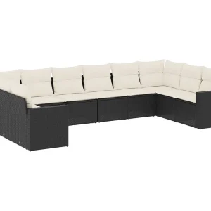 10-delige Loungeset met kussens poly rattan zwart 10-delige Loungeset met kussens poly rattan zwart