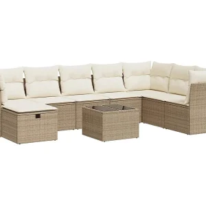 9-delige Loungeset met kussens poly rattan beige 9-delige Loungeset met kussens poly rattan beige