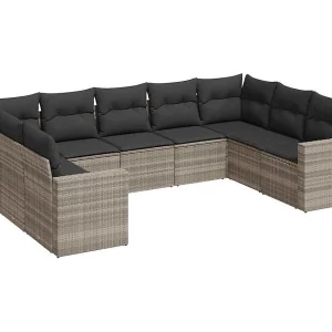 9-delige Loungeset met kussens poly rattan lichtgrijs 9-delige Loungeset met kussens poly rattan lichtgrijs