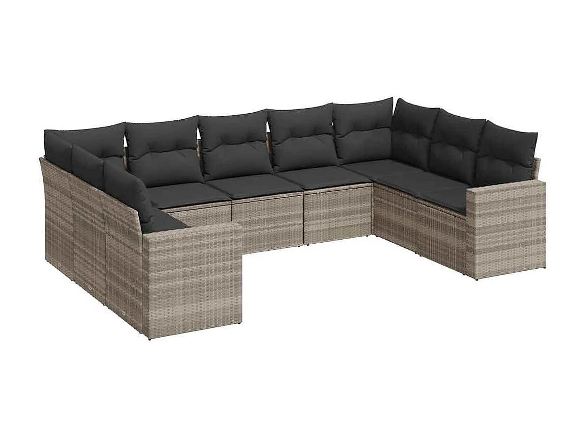 9-delige Loungeset met kussens poly rattan lichtgrijs
