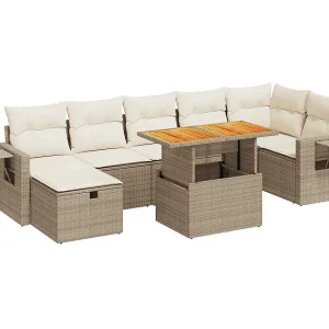 5-delige Loungeset met kussens poly rattan en acaciahout beige 5-delige Loungeset met kussens poly rattan en acaciahout beige