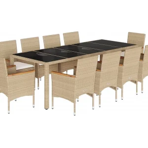 11-delige Tuinset met kussens poly rattan en glas beige 11-delige Tuinset met kussens poly rattan en glas beige