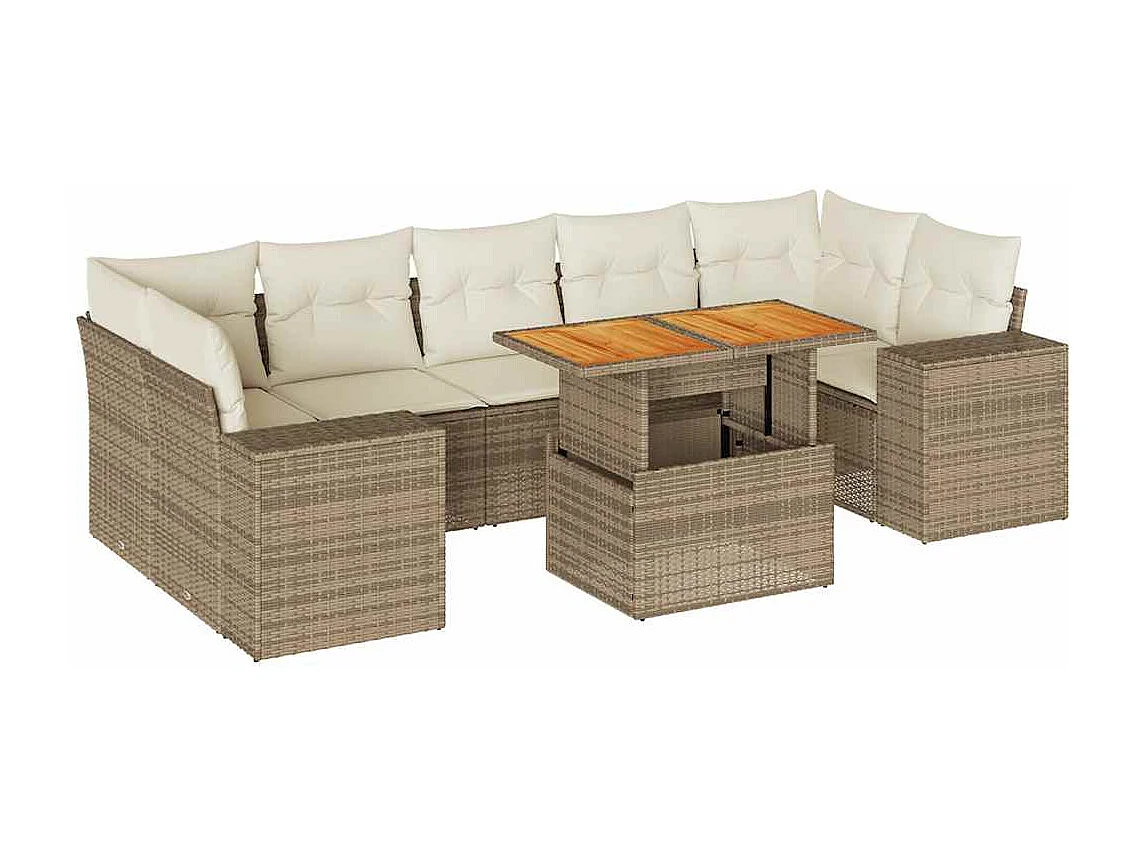 8-delige Loungeset met kussens poly rattan beige