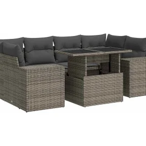 7-delige Loungeset met kussens poly rattan grijs 7-delige Loungeset met kussens poly rattan grijs