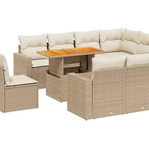 9-delige Loungeset met kussens poly rattan beige 9-delige Loungeset met kussens poly rattan beige