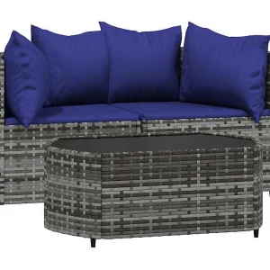 3-delige Loungeset met kussens poly rattan grijs