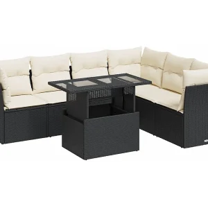 7-delige Loungeset met kussens poly rattan zwart 7-delige Loungeset met kussens poly rattan zwart