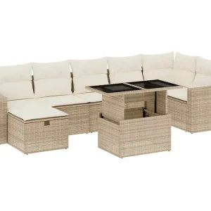 8-delige Loungeset met kussens poly rattan beige 8-delige Loungeset met kussens poly rattan beige