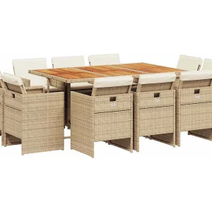 11-delige Tuinset met kussens poly rattan beige 11-delige Tuinset met kussens poly rattan beige