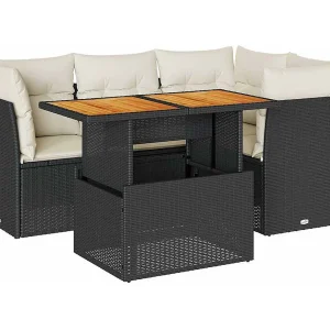 5-delige Loungeset met kussens poly rattan zwart 5-delige Loungeset met kussens poly rattan zwart