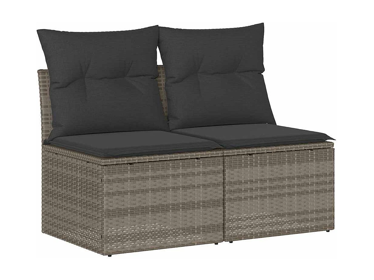 2-delige Loungeset met kussens poly rattan acacia lichtgrijs