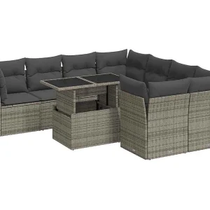9-delige Loungeset met kussens poly rattan grijs 9-delige Loungeset met kussens poly rattan grijs