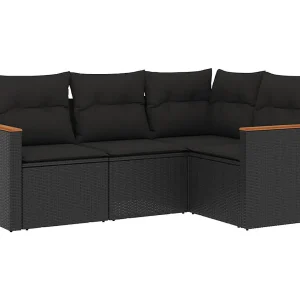 4-delige Loungeset met kussens poly rattan zwart 4-delige Loungeset met kussens poly rattan zwart