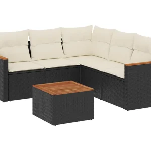 6-delige Loungeset met kussens poly rattan zwart 6-delige Loungeset met kussens poly rattan zwart