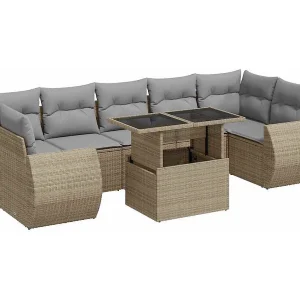 8-delige Loungeset met kussens poly rattan beige 8-delige Loungeset met kussens poly rattan beige
