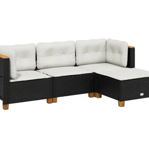 4-delige Loungeset met kussens poly rattan zwart 4-delige Loungeset met kussens poly rattan zwart