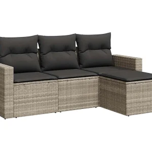 4-delige Loungeset met kussens poly rattan lichtgrijs 4-delige Loungeset met kussens poly rattan lichtgrijs