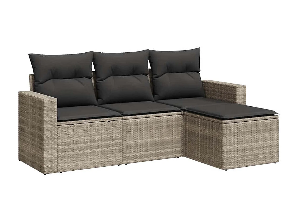 4-delige Loungeset met kussens poly rattan lichtgrijs