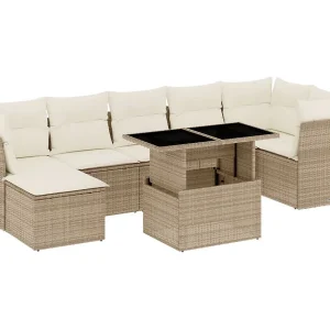 8-delige Loungeset met kussens poly rattan beige 8-delige Loungeset met kussens poly rattan beige