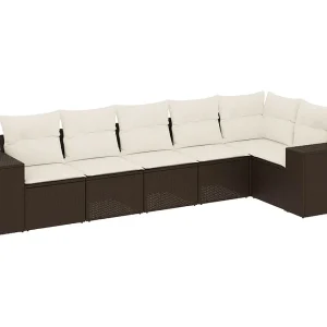 6-delige Loungeset met kussens poly rattan bruin 6-delige Loungeset met kussens poly rattan bruin