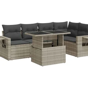 6-delige Loungeset met kussens poly rattan lichtgrijs 6-delige Loungeset met kussens poly rattan lichtgrijs