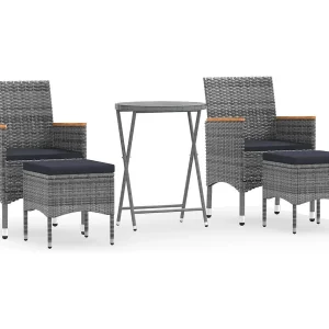 5-delige Bistroset poly rattan en gehard glas grijs