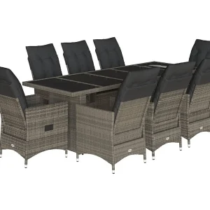 9-delige Bistroset met kussens poly rattan grijs 9-delige Bistroset met kussens poly rattan grijs