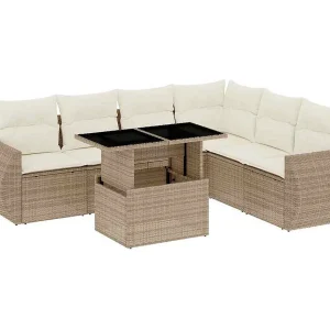 7-delige Loungeset met kussens poly rattan beige 7-delige Loungeset met kussens poly rattan beige