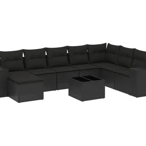 9-delige Loungeset met kussens poly rattan zwart 9-delige Loungeset met kussens poly rattan zwart