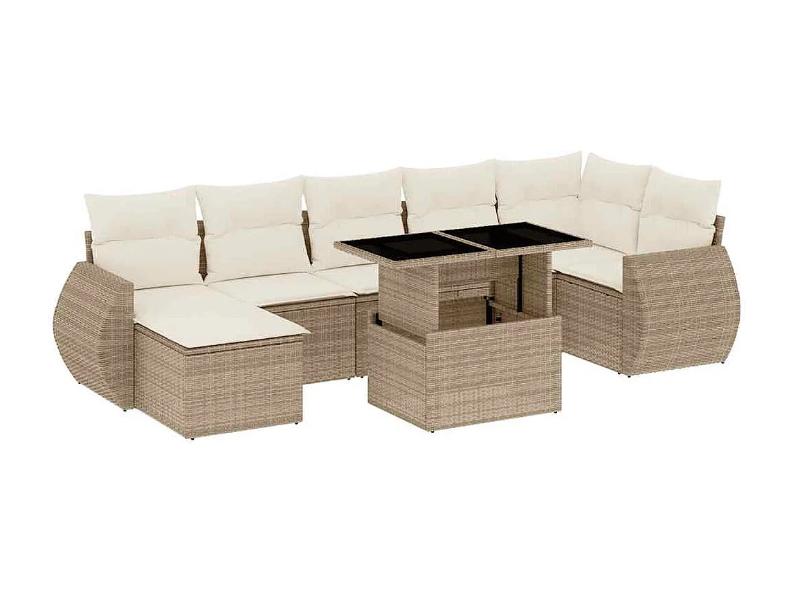 8-delige Loungeset met kussens poly rattan beige