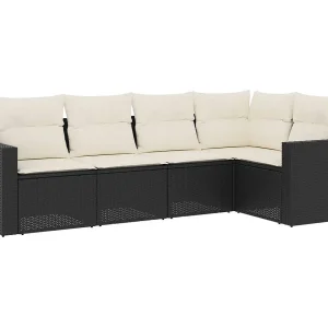 5-delige Loungeset met kussens poly rattan zwart 5-delige Loungeset met kussens poly rattan zwart