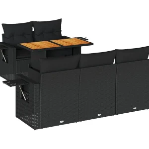 6-delige Loungeset met kussens poly rattan zwart 6-delige Loungeset met kussens poly rattan zwart
