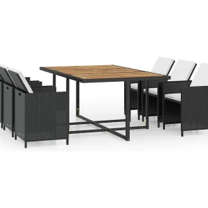 11-delige Tuinset met kussens poly rattan zwart 11-delige Tuinset met kussens poly rattan zwart